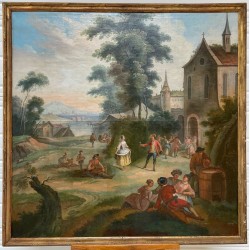 Escuela francesa del siglo XVIII: escena de fiesta en un pueblo