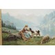 Théodore Lévigne : Pastora y ovejas en la montaña