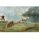 Théodore Lévigne : Pastora y ovejas en la montaña