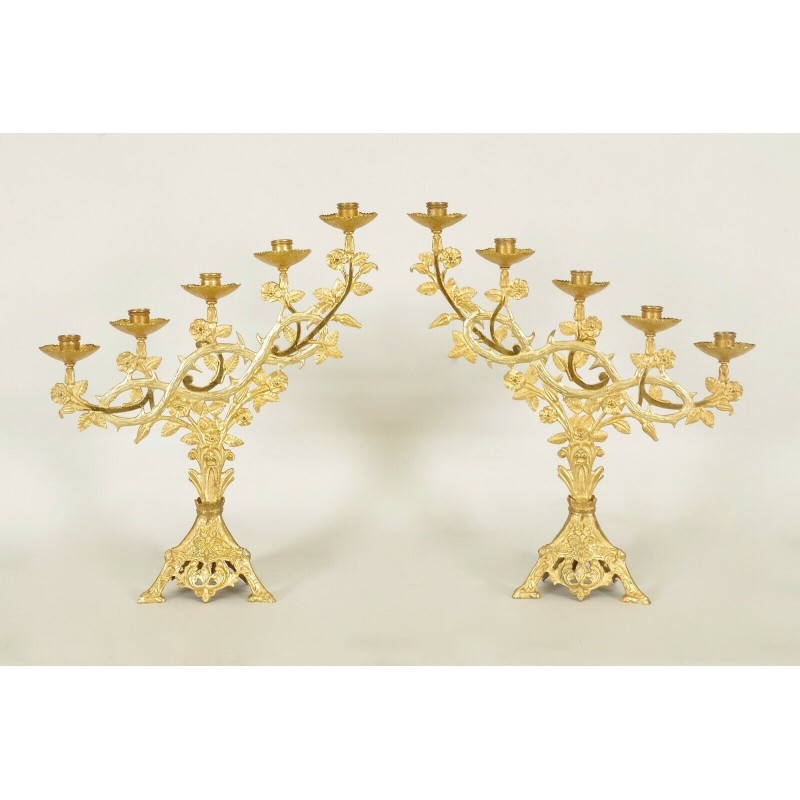 Candeleros de bronce dorado para iglesias - Antiquités Saint Jean